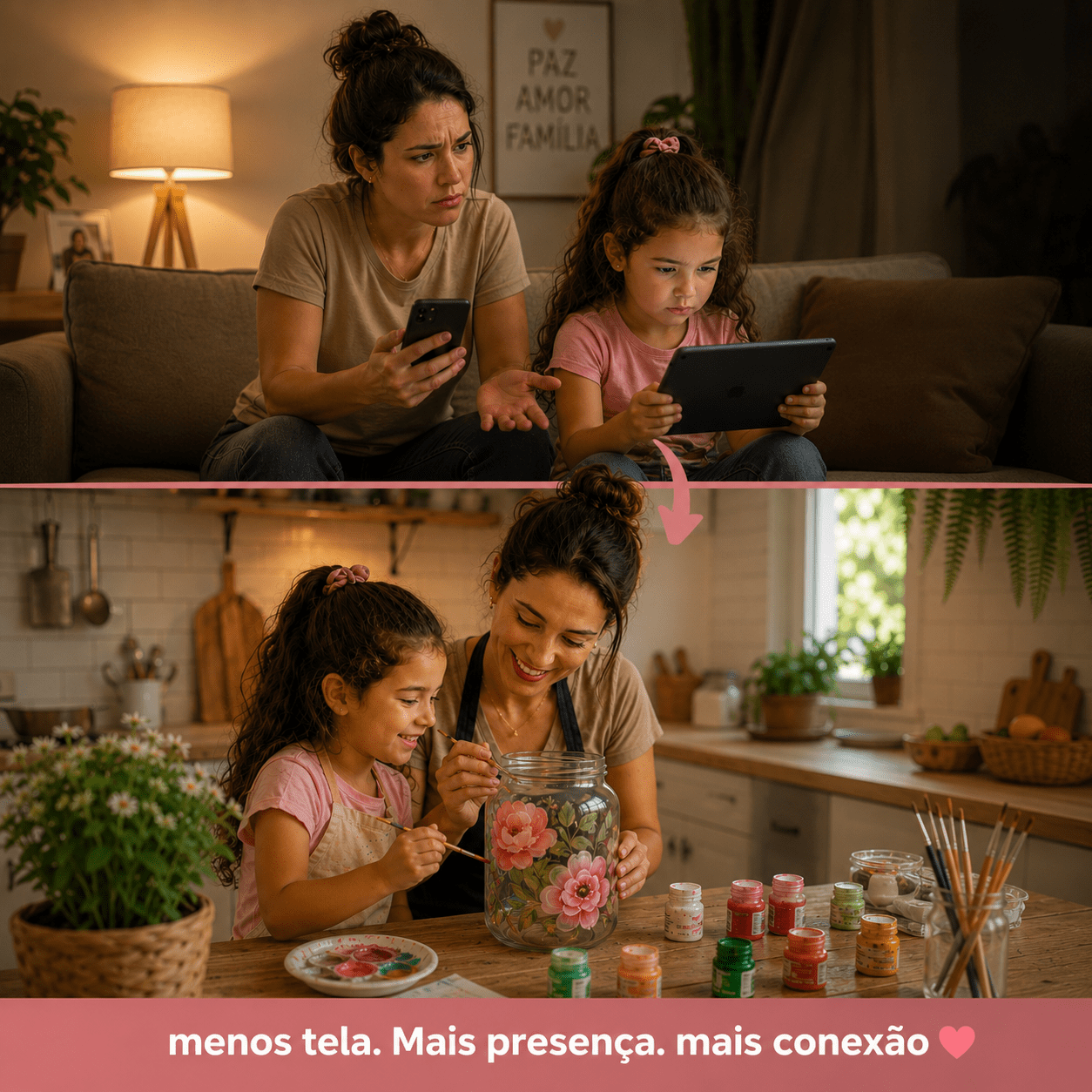 Mãe dando o exemplo, pintando