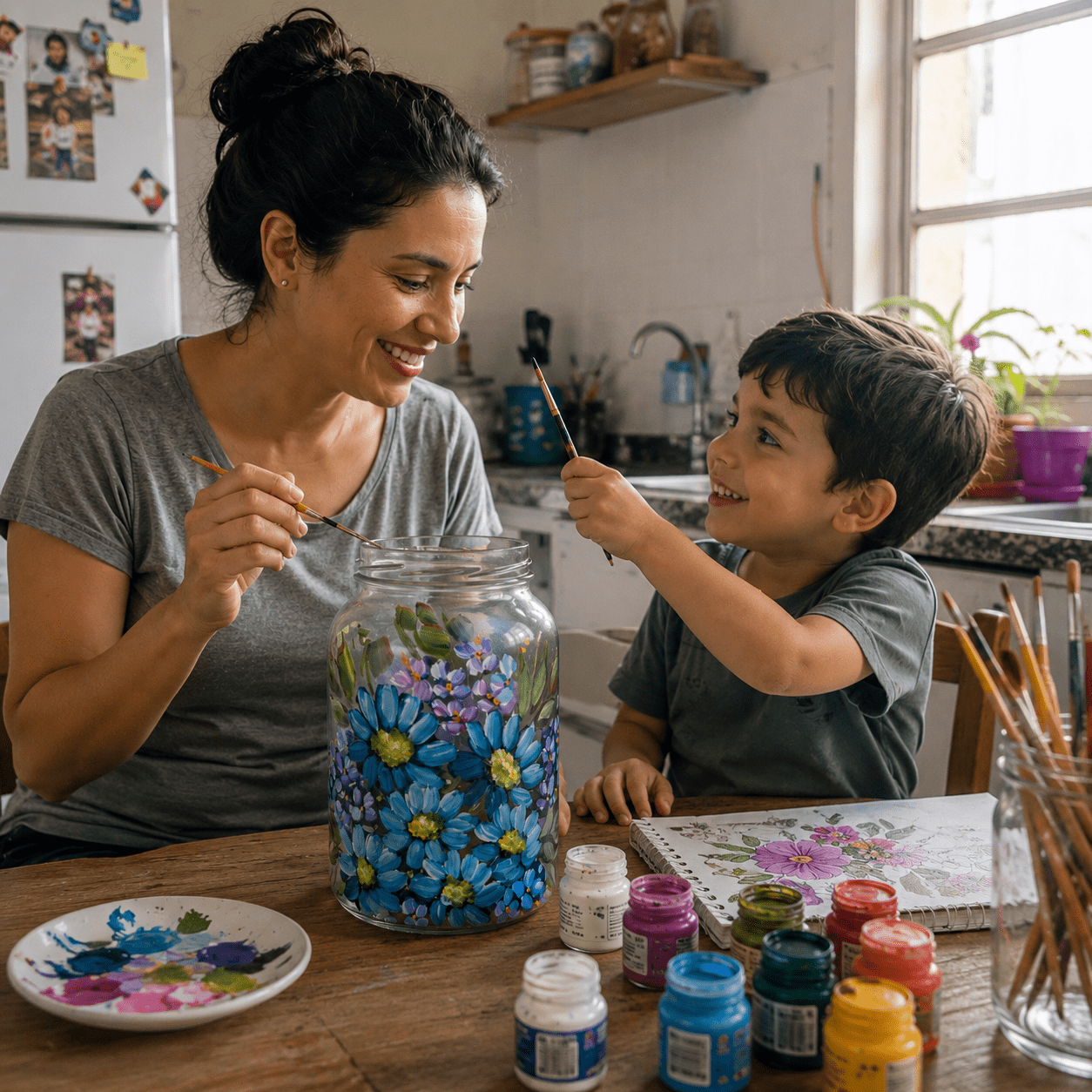 Criança pedindo pra pintar junto com a mãe
