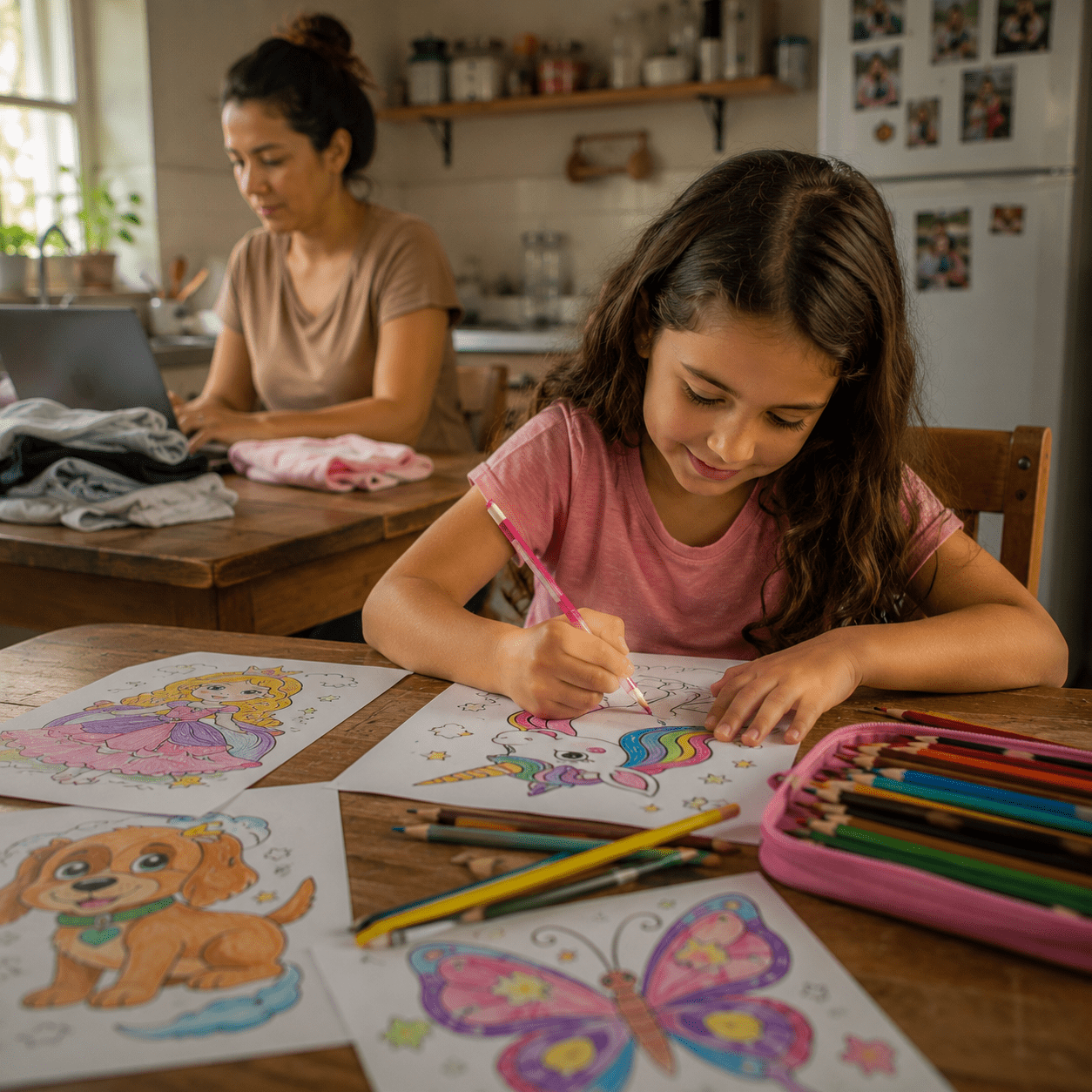 Criança colorindo na mesa