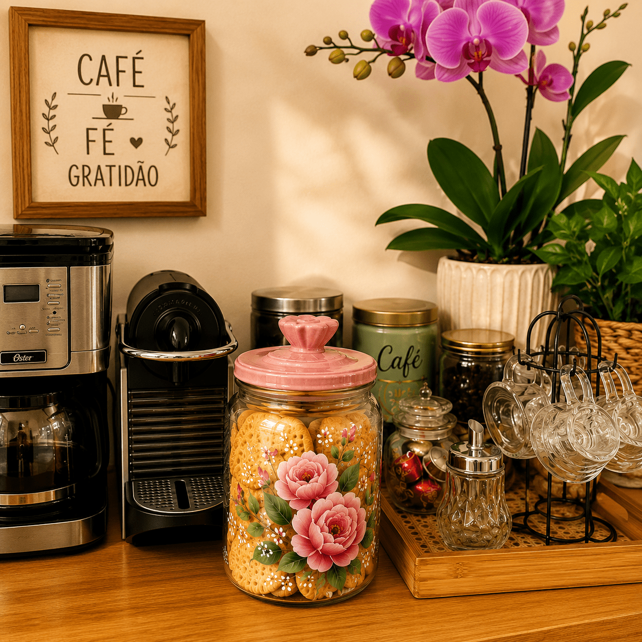 Pote de biscoito personalizado para o café