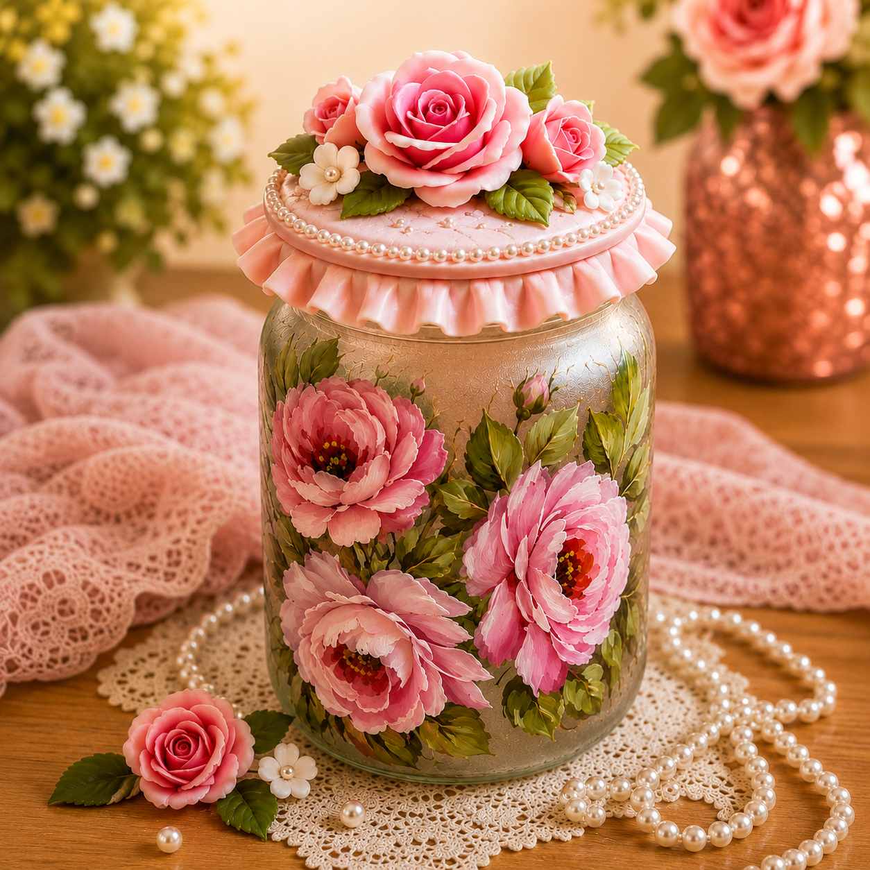 Jar painted with a rose template
