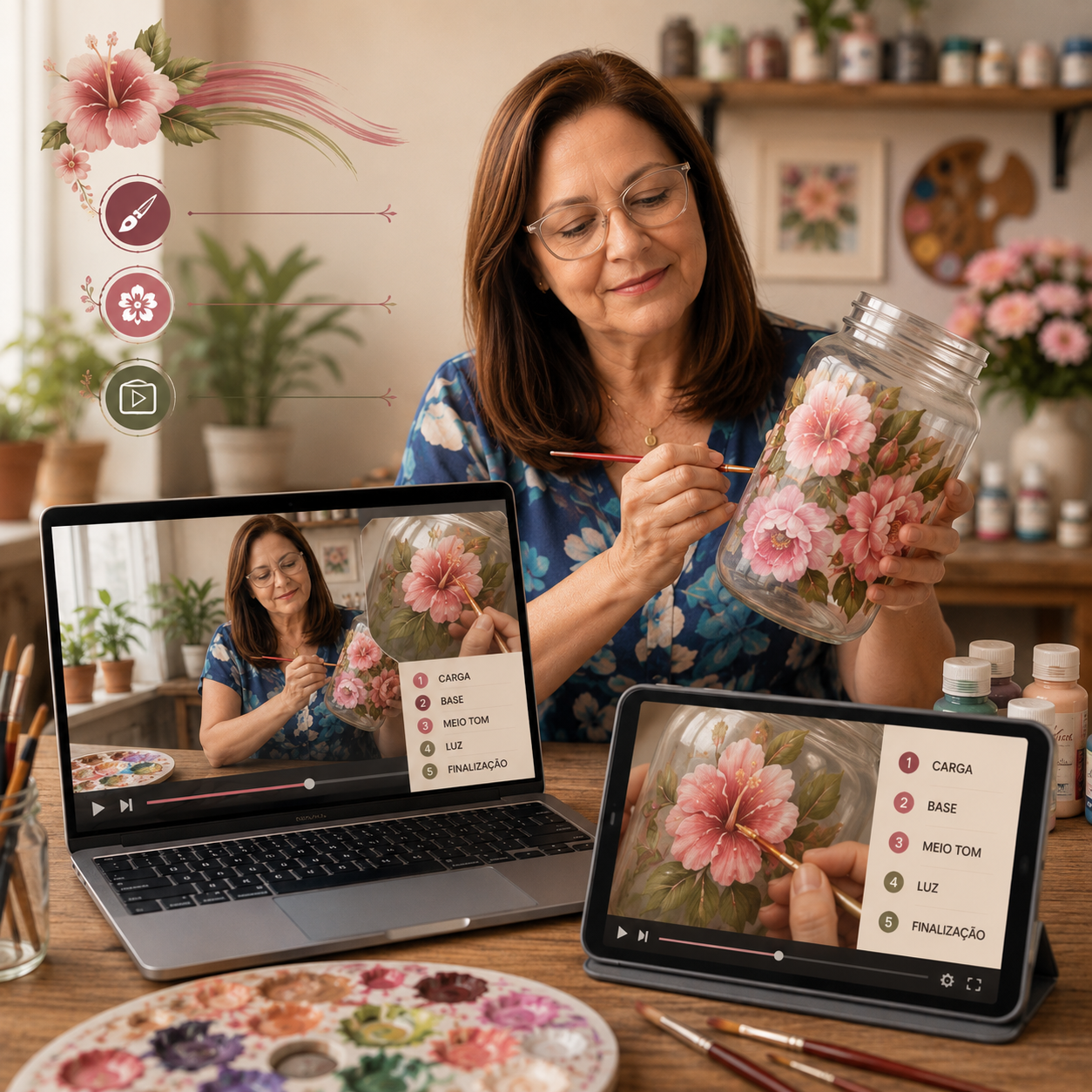 Video lessons with guided brushstrokes