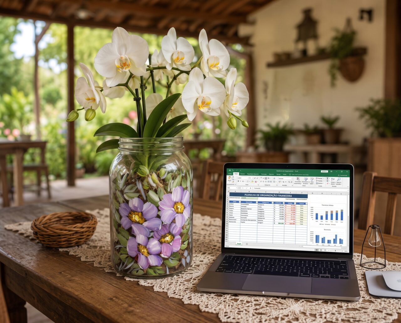 Painted centerpiece and tracking spreadsheet